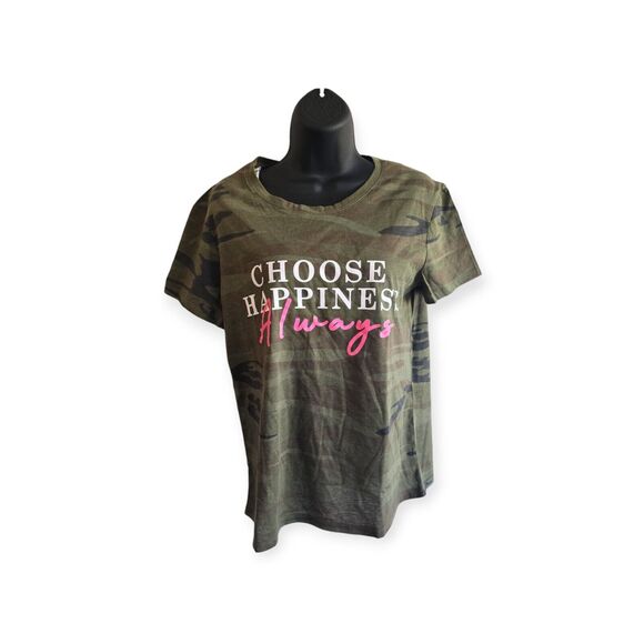 Gold Rush CHOOSE HAPPINESS Junior M Short Sleeve Graphic Tee Camo - Picture 1 of 5